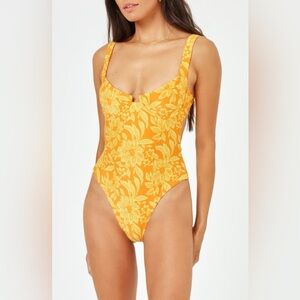 NWT L*Space Medium Kendal Classic Underwire One-Piece Orange and Yellow Swimsuit